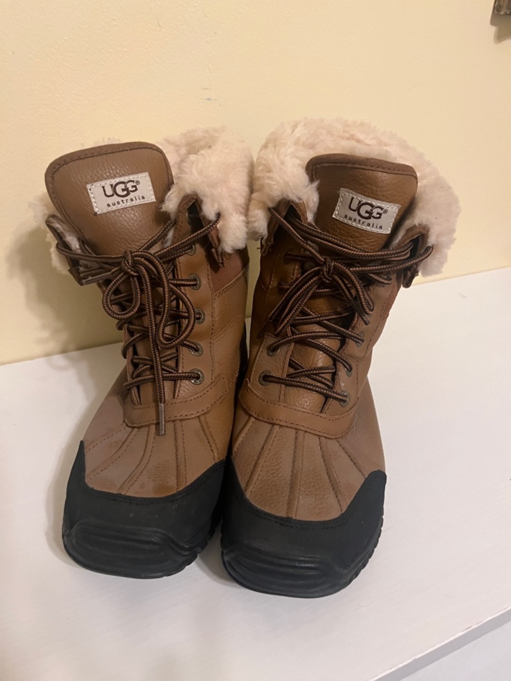 UGG Brown and Black Lace-Up Shearling Boots